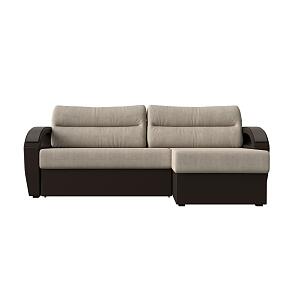 Диван угловой Форсайт правый Рогожка Бежевый Экокожа Коричневый