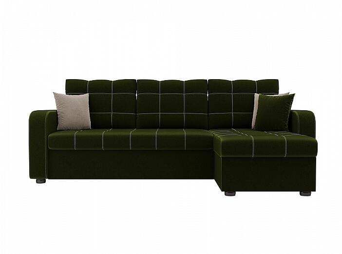 Купить Диван угловой Ливерпуль правый Микровельвет Зеленый с обивкоймикровельвет, угловой диван со спальным местом: ширина 140 см, глубина 200см