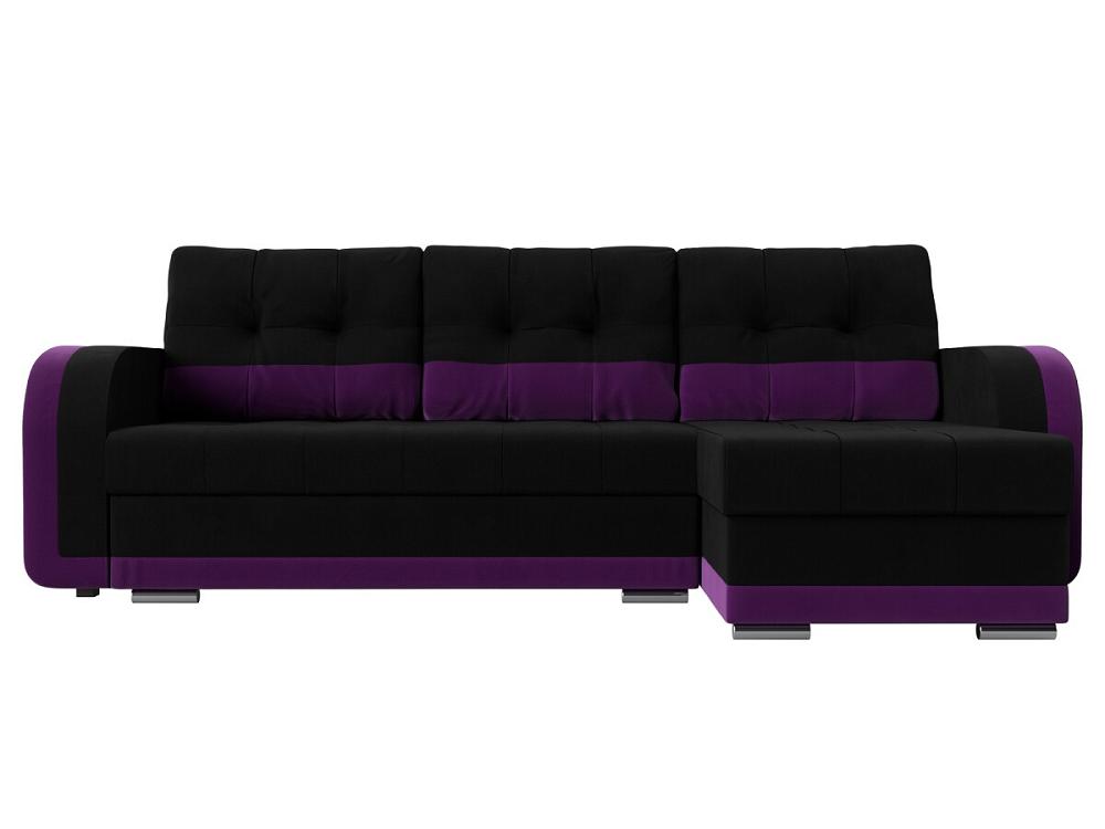 Диван угловой Марсель правый Микровельвет Черный Фиолетовый кровать интерьерная ларго микровельвет фиолетовый 160х200