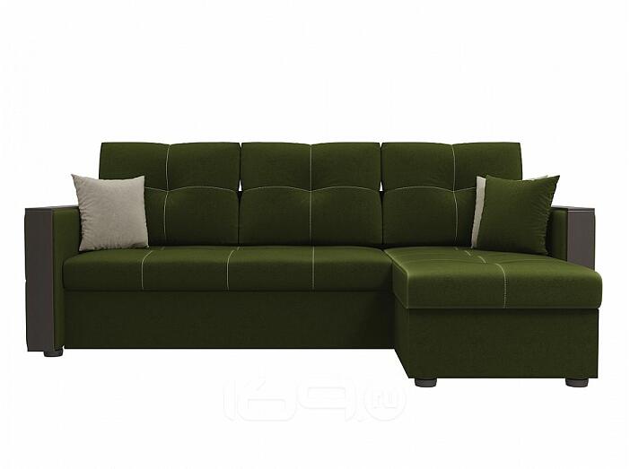 Угловой диван Валенсия правый Микровельвет Зеленый