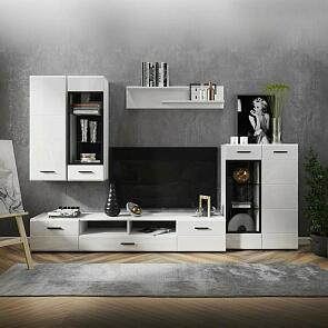 GLOSS гостинная - 1 Белый/Белый глянец /тумба под ТВ 200