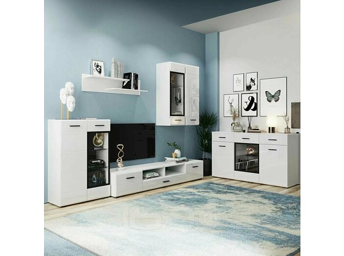 GLOSS гостинная - 2 Белый/Белый глянец /комод 150/тумба под тв 200