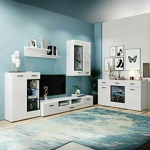 GLOSS гостинная - 5 Белый/Белый глянец /комод 80/тумба под тв 140