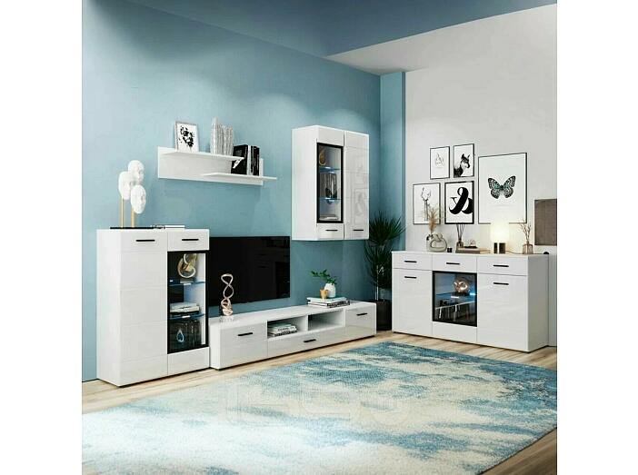 GLOSS гостинная - 3 Белый/Белый глянец /комод 80/тумба под тв 200