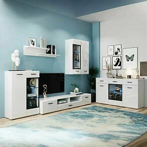 GLOSS гостинная - 3 Белый/Белый глянец /комод 80/тумба под тв 200