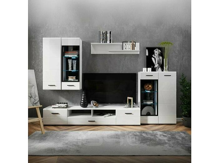 GLOSS гостинная - 4 Белый/Белый глянец /тумба под ТВ 140