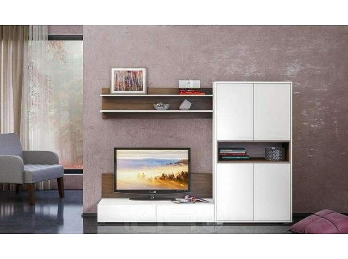 Гостиная Гринвич-02 Белый премиум/Орех селект каминный