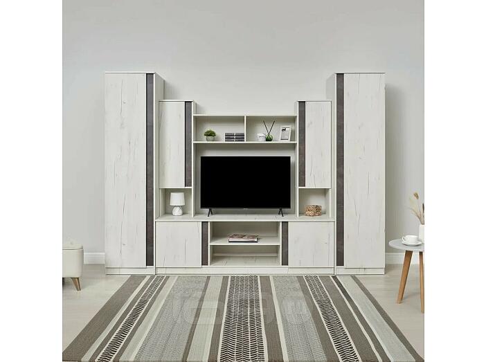 Гостиная Атлантида 5 (Дуб Крафт Белый/Бетон Темный, Дуб Крафт Белый)