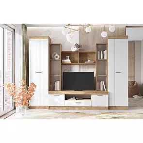 Гостиная Атлантида 6 (Белый Глянец, Дуб Крафт)