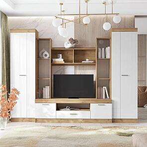 Гостиная Атлантида 6 (Белый Глянец, Дуб Крафт)