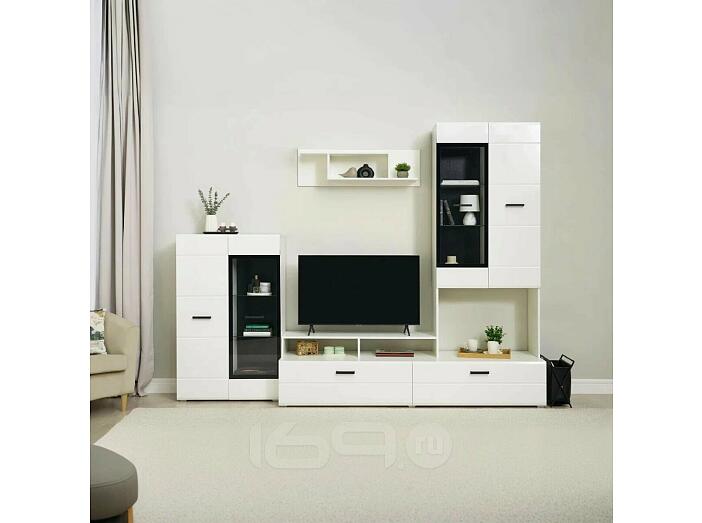 Гостиная Нэнси NEW Вариант №3 (Белый глянец, Белый)