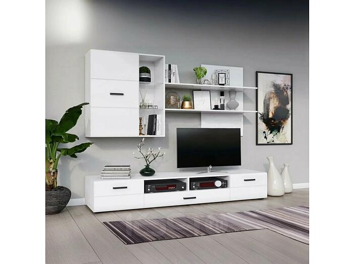 Гостиная Нэнси NEW Вариант №5 (Белый глянец, Белый)