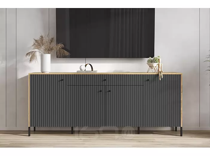 Оливия Комод (металл) (Графит Софт NEW, Дуб Крафт)