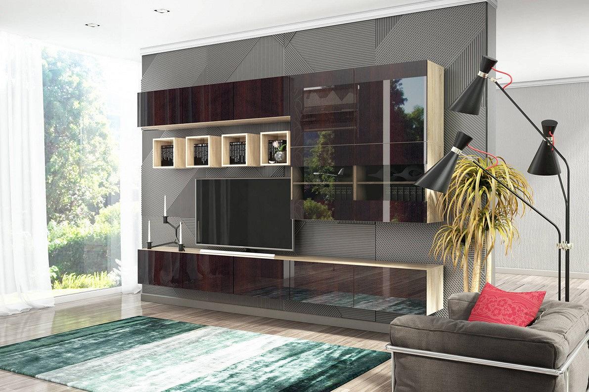 

Гостиная Прато 2950-2 Дуб сонома глянец/Дуб ферарра