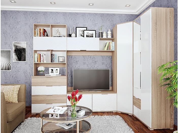 Гостиная Терра-02 Белый глянец/Дуб сонома