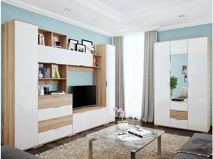 Гостиная Терра-03 Белый глянец/Дуб сонома Гостиная Терра-03 Белый глянец/Дуб сонома