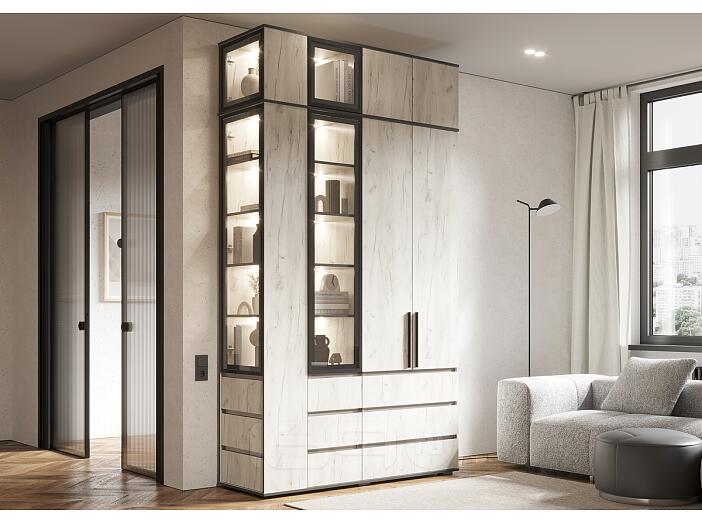 Норд гостиная 1 Дуб Крафт Белый/Дуб Крафт Белый 1500*510*2654