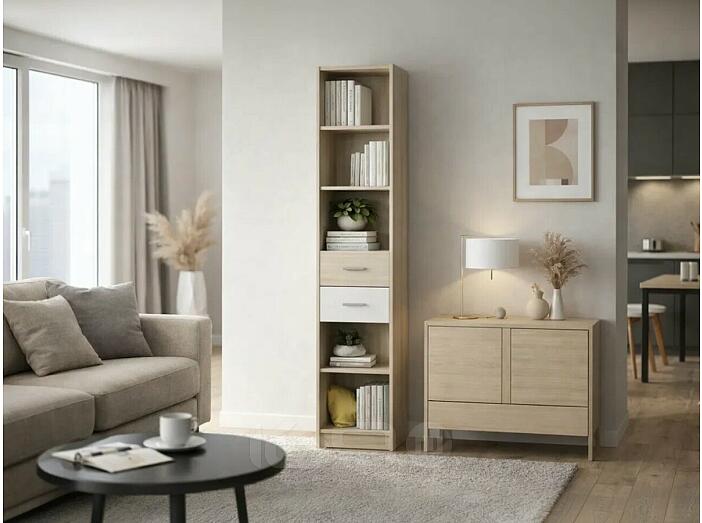 Мартина Стеллаж с ящиками (Белый, сонома)