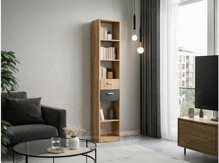 Мартина Стеллаж с ящиками (Графит, Дуб крафт)