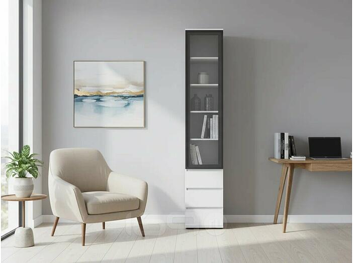 Норд Пенал-стекло (400) с ящиками (Белый глянец, Белый)