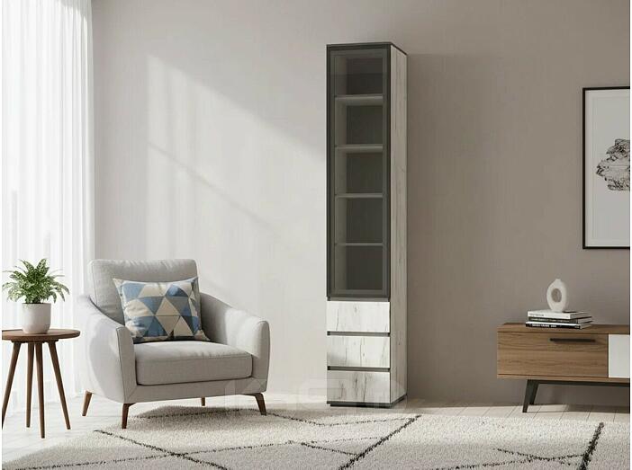 Норд Пенал-стекло (400) с ящиками (Дуб Крафт Белый, Дуб Крафт Белый)