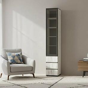 Норд Пенал-стекло (400) с ящиками (Дуб Крафт Белый, Дуб Крафт Белый)