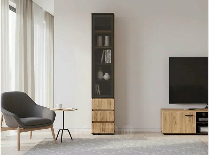 Норд Пенал-стекло (400) с ящиками (Дуб Крафт, Дуб Крафт (КРОМКА ВЕНГЕ))