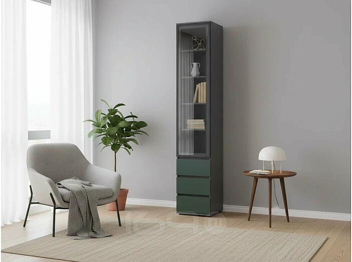 Норд Пенал-стекло (400) с ящиками (Изумрудный (КРОМКА ГРАФИТ), Графит)