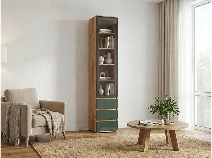 Норд Пенал-стекло (400) с ящиками (Изумрудный (КРОМКА ИЗУМРУД), Дуб Крафт)