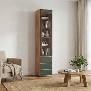 Норд Пенал-стекло (400) с ящиками (Изумрудный (КРОМКА ИЗУМРУД), Дуб Крафт)