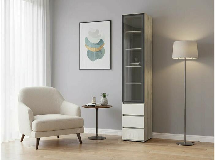 Норд Пенал-стекло (400) с ящиками (Кашемир, Дуб Крафт серый)