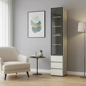 Норд Пенал-стекло (400) с ящиками (Кашемир, Дуб Крафт серый)