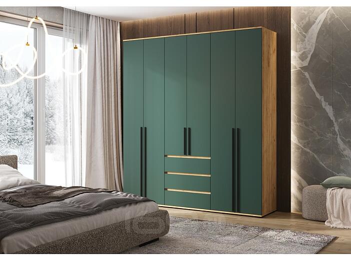 Норд Шкаф 6-ти ств. (Изумрудный (КРОМКА ИЗУМРУД), Дуб Крафт)