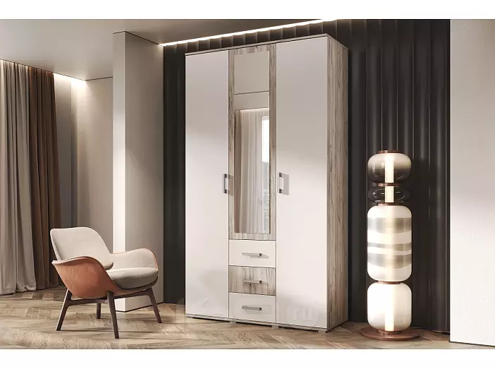 Шкаф 3-х ств Белла (гостиная) (Кашемир, Дуб Крафт серый)