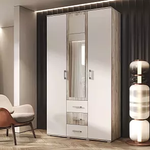 Шкаф 3-х ств Белла (гостиная) (Кашемир, Дуб Крафт серый)