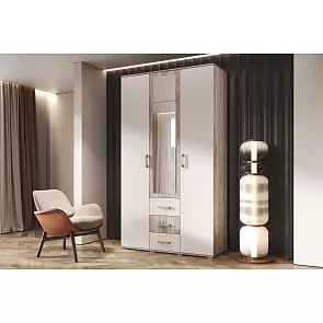 Шкаф 3-х ств Белла (гостиная) (Кашемир, Дуб Крафт серый)