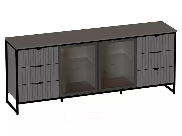 Тумба 2 дв 6 ящ "Нора" гостиная со стеклянными дверями Графит