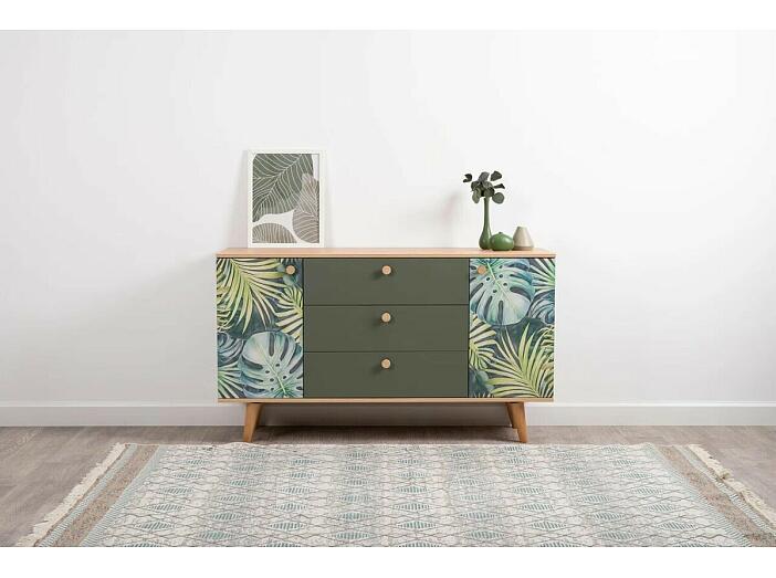 Маттиас Комод 16.245 Дымчатый Зеленый K521, Гикори Рокфорд Натуральный KO86 PW, Белый PE шагрень