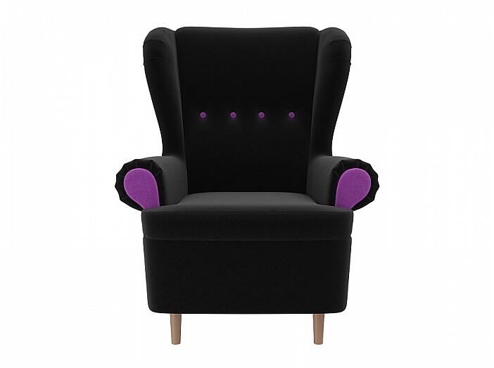 Кресло Торин Микровельвет Черный отделка фиолетовая