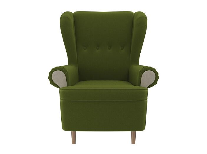 Кресло Торин Микровельвет Зеленый отделка бежевая
