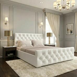 Кровать ИНТЕРО экокожа белый 1400x2000, изголовье мягкое