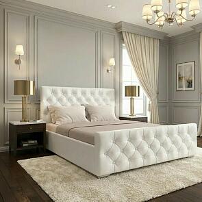 Кровать ИНТЕРО экокожа белый 1400x2000, изголовье мягкое