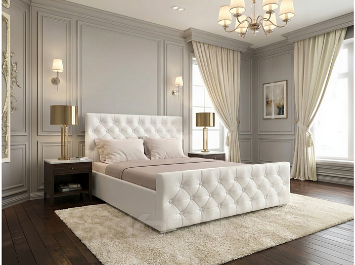 Кровать ИНТЕРО экокожа белый 1400x2000, изголовье мягкое