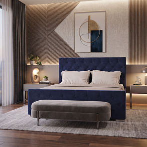 Кровать ИНТЕРО велюр индиго 1400x2000, изголовье мягкое