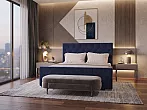 Кровать ИНТЕРО велюр индиго без П/М 1400x2000, без ортопедического основания, изголовье мягкое