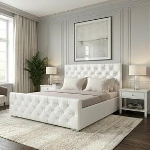 Кровать ИНТЕРО экокожа белый 1600x2000, изголовье мягкое