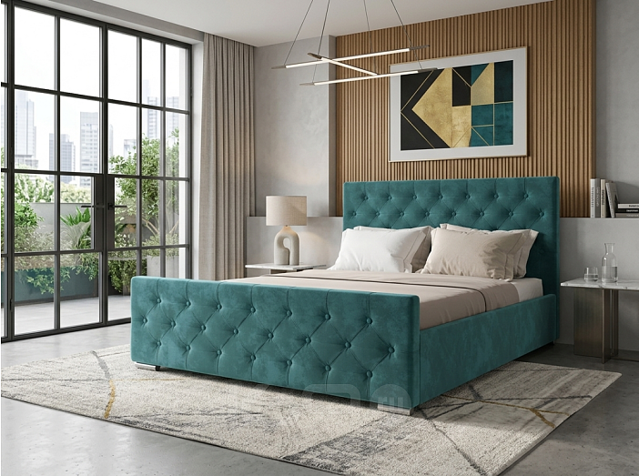 Кровать ИНТЕРО велюр бирюзовый 1800x2000, изголовье мягкое