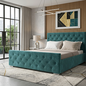Кровать ИНТЕРО велюр бирюзовый 1800x2000, изголовье мягкое