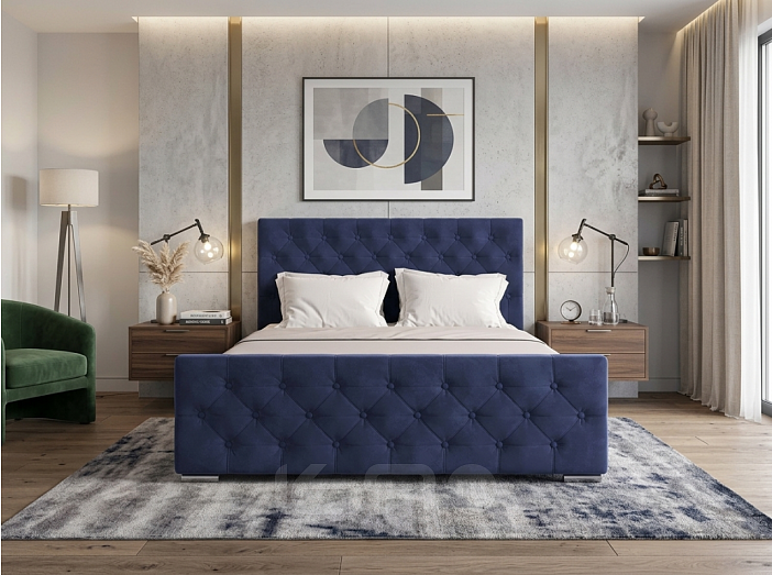 Кровать ИНТЕРО велюр индиго 1800x2000, изголовье мягкое
