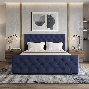 Кровать ИНТЕРО велюр индиго 1800x2000, изголовье мягкое